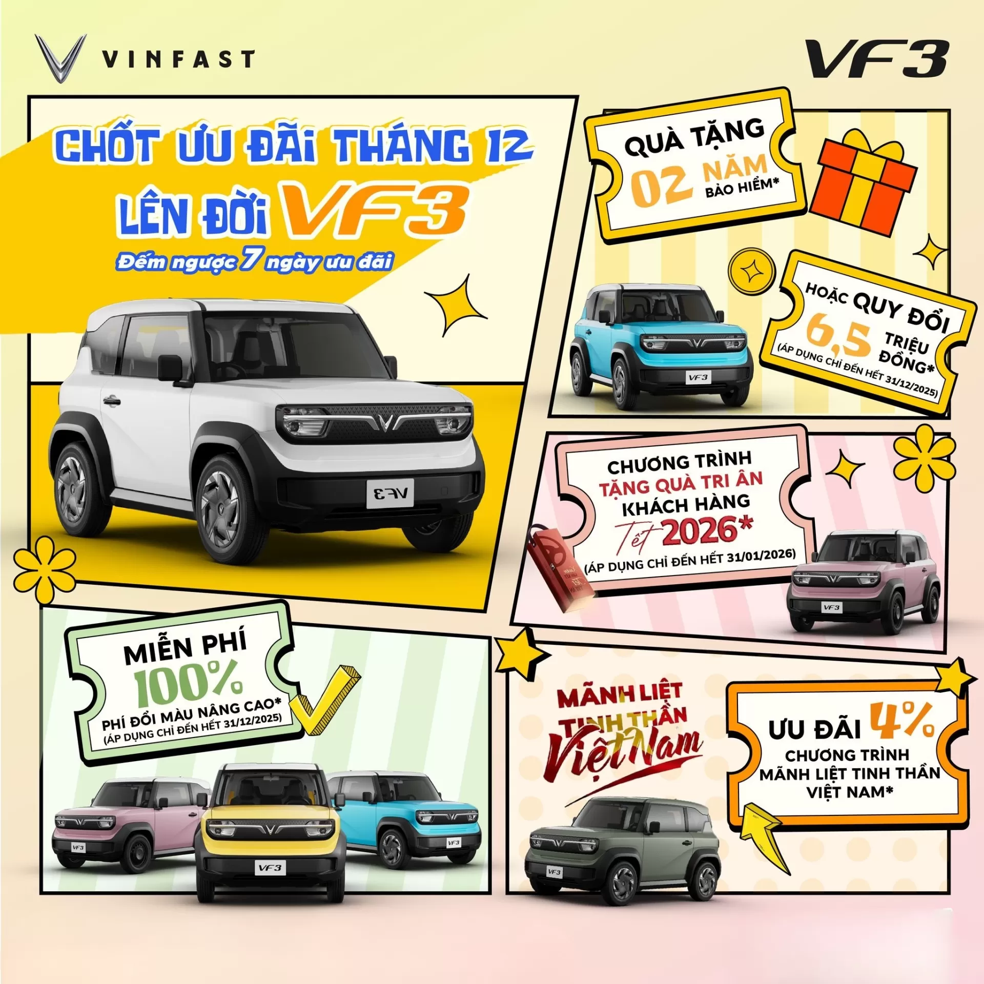 CHỐT ƯU ĐÃI THÁNG 12 - LÊN ĐỜI VF 3, NHẬN ƯU ĐÃI THẢ GA!